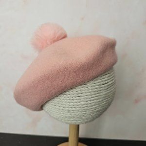 New Unbranded Baby Girl Pink, Cream or Brown Pom Pom Beret
